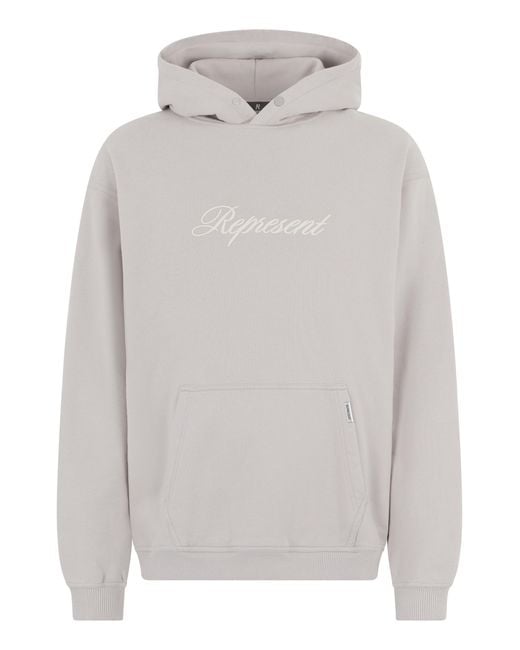 Represent Gray Hooded Sweatshirt Script Logo Cotton Jumpers for men