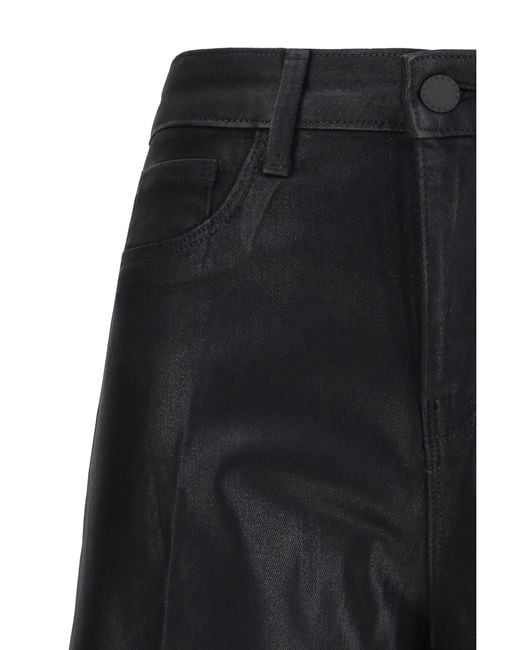 L'Agence Black Clayton Coated Wide Leg Jeans Noir Cotton; Elastane; Spandex