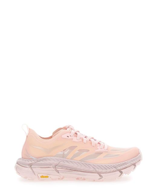 Hoka One One Pink 'Mafate Speed 4 Lite' Low Top Sneakers With Mesh Panels