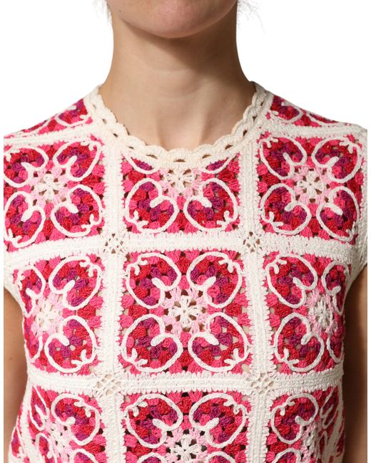 Dolce & Gabbana Red Brick Stitched Crochet Mini Dress