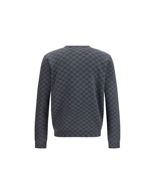 Gucci Blue Cardigan Gg Print Silk-Wool for men