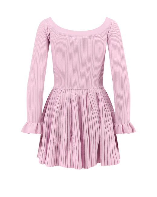 Self-Portrait Pink Self Portrait Ribbed Knit Mini Dress With Jewel Buttons