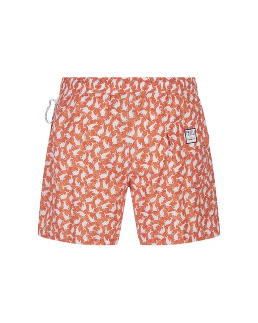 Fedeli Red Swim Shorts With Seals Pattern for men