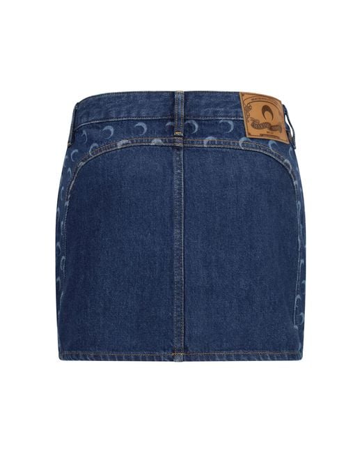 MARINE SERRE Blue Zipped Mini Skirt Cotton
