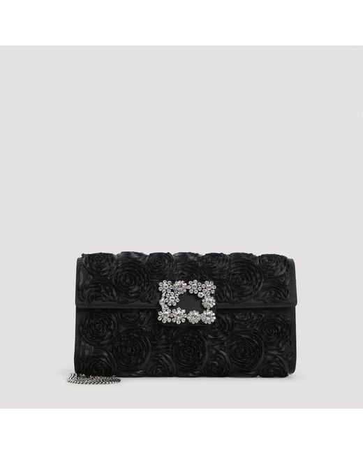 Roger Vivier Black Envelope Flap Rose Flower Buckle Shoulder Bag