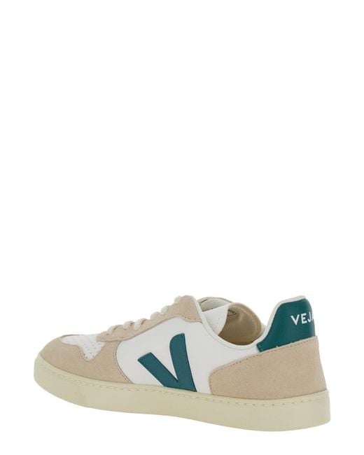 Veja White Sneakers Small V-10 Leather Organic Traced Trainers for men