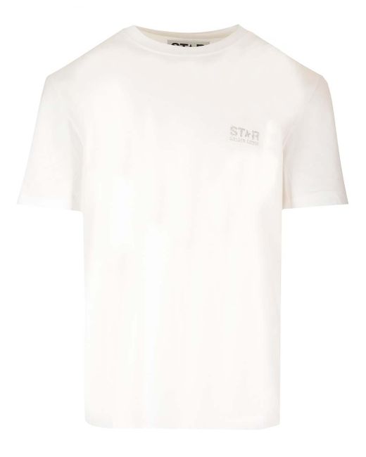 Golden Goose Deluxe Brand White T-shirt With Logo And Glitter Star for men