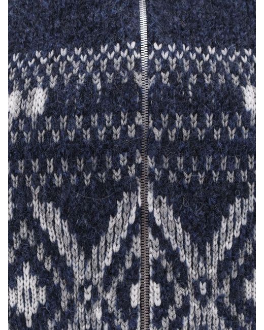 Brunello Cucinelli Blue Alpaca Blend Cardigan With Embroideries for men