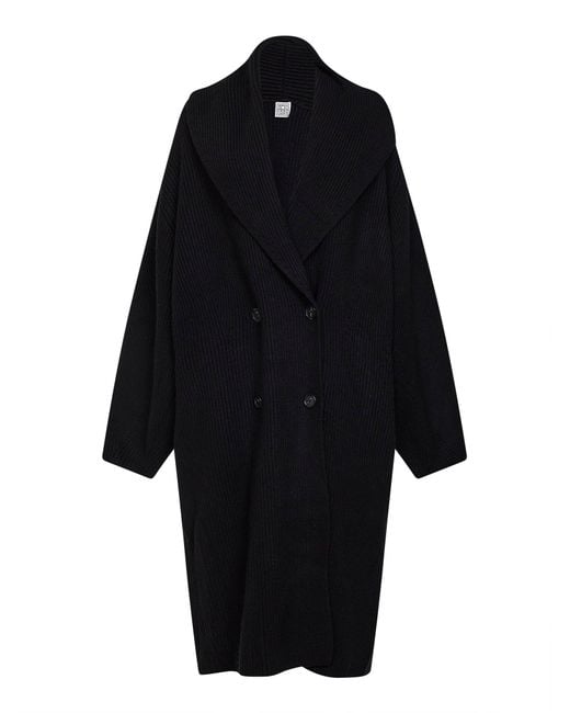 Totême Blue Ribbed Wool Shawl-Lapel Long Cardigan