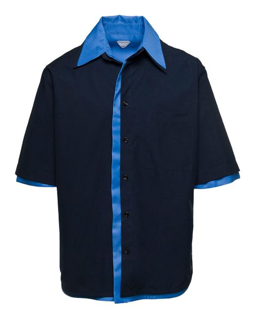 Bottega Veneta Blue Light And Double Layer Shirt With Short Sleev for men