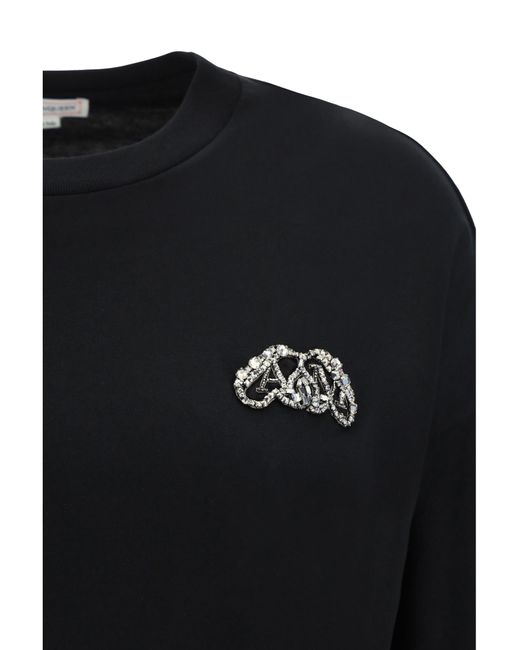 Alexander McQueen Black Brand-embellished Dropped-shoulder Cotton-jersey T-shirt