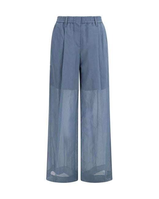 Brunello Cucinelli Blue Sartorial Track Pants Cotton