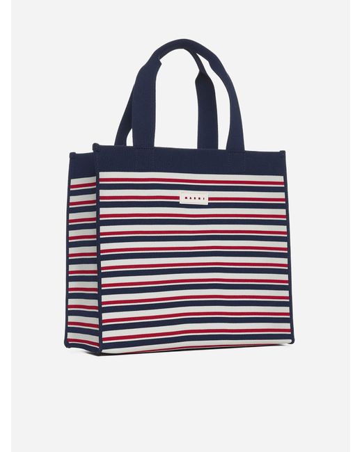Marni Blue Striped Canvas Medium Shopping Bag
