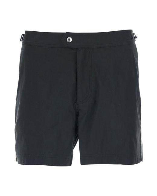 Tom Ford Black Swim Shorts With Side Buckled Strap Details for men