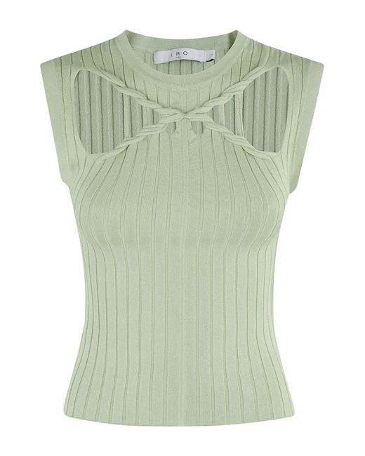 IRO Green Cut-Out Neckline Sleeveless Top With Woven Crossover Detail