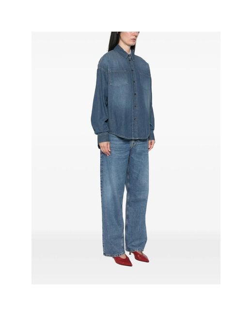 Frankie Shop Blue Shirt Deira Washed Cotton