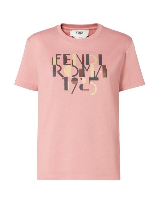 Fendi Pink T-Shirt Logo Print Cotton T-Shirts