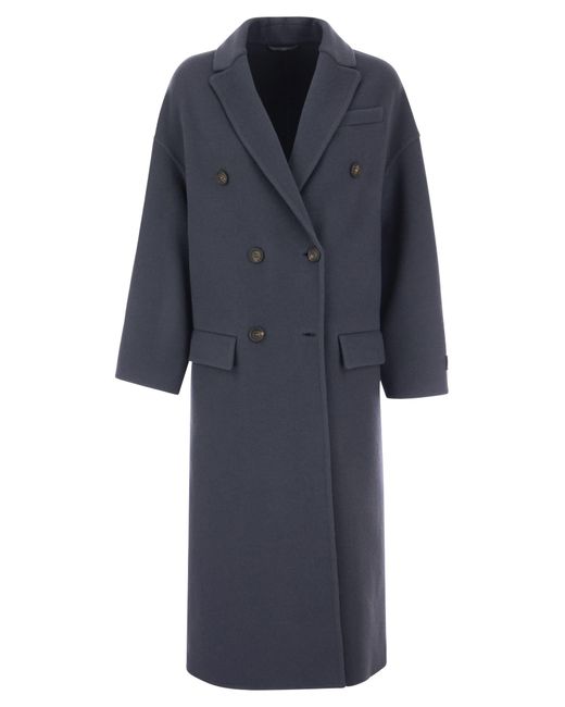 Brunello Cucinelli Blue Wool And Cashmere Double-breasted Coat