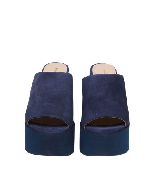 Paloma Barceló Blue Suede Mules With Wedge