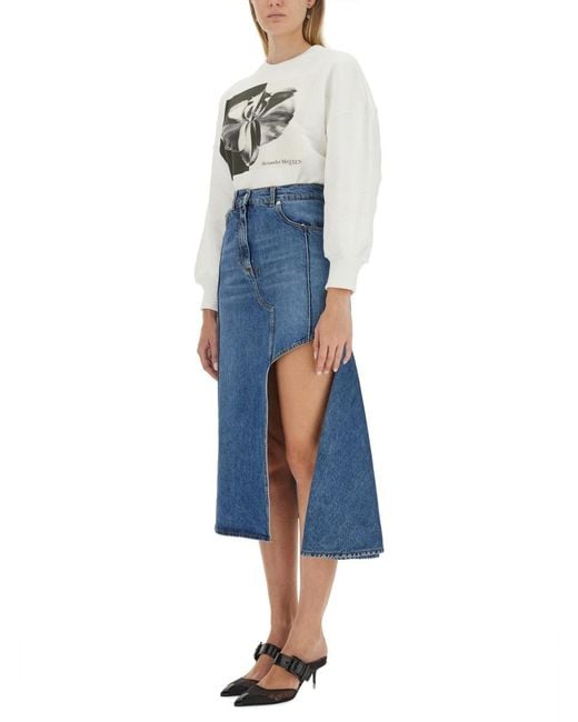 McQueen Blue Sweatshirt With Logo Cotton Sweatshirts