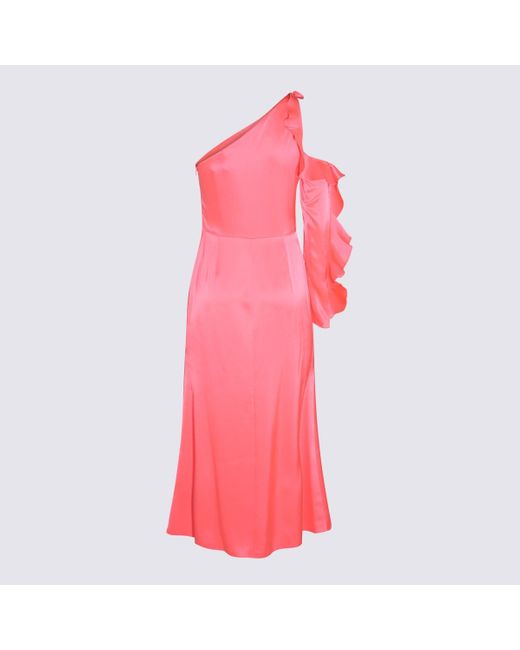 David Koma Pink Neon Satin Midi Dress