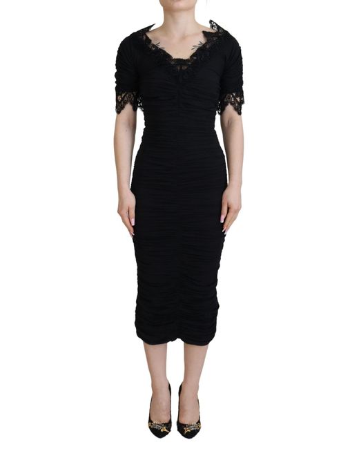 Dolce & Gabbana Black Elegant Sheath Short Sleeve Midi Dress