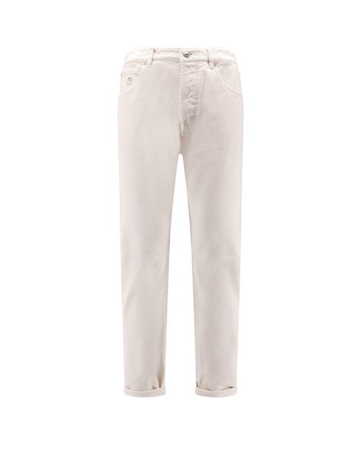 Brunello Cucinelli White Canvas Trousers for men