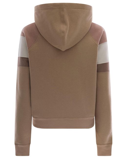 Saint Laurent Brown Beige Hoodie With Logo Embroidery In Cotton