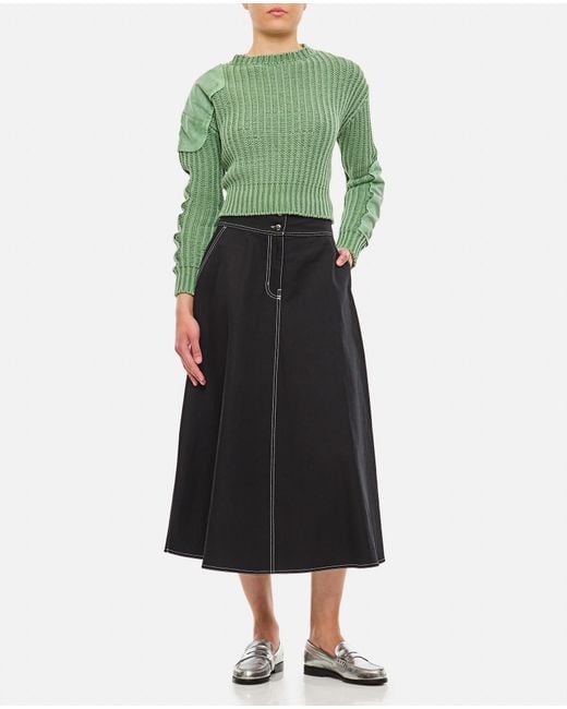 Max Mara Green Yamato Linen And Cotton Midi Skirt