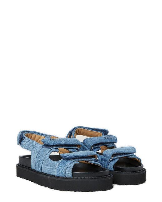 Isabel Marant Blue Touch-Strap Open-Toe Denim Sandals