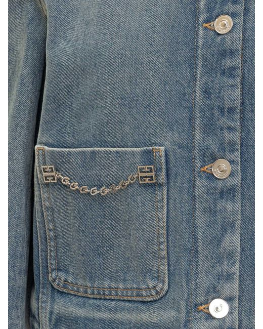 Givenchy Blue 4G Chain-Link Denim Jacket