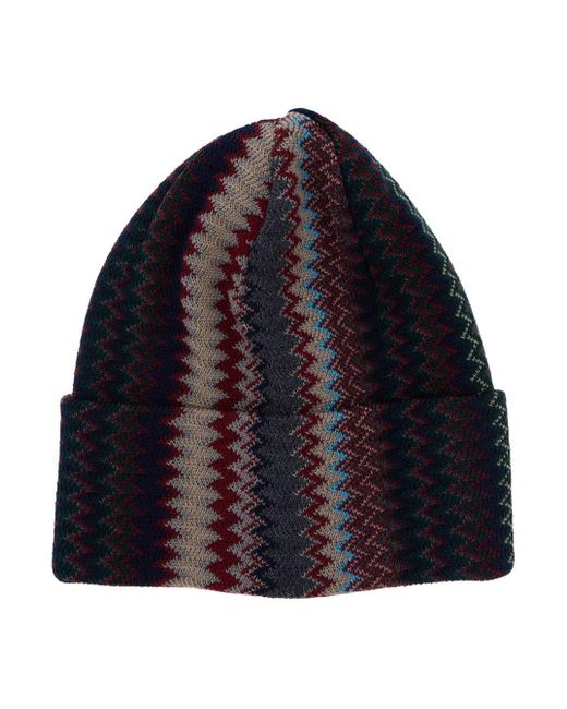 Missoni Blue Beanie With Turn-Up Brim And Zigzag Motif for men