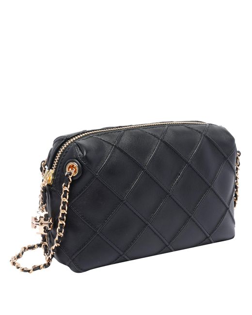 ショルダーバッグ・ポシェット TORY BURCH BLACK LEATHER FLEMING CROSSBODY BAG NEW Tory Burch Fleming Black Leather Double Zip Mini