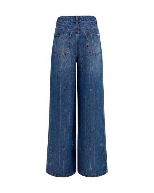 Self-Portrait Blue Crystal-Striped Jeans Lyocell