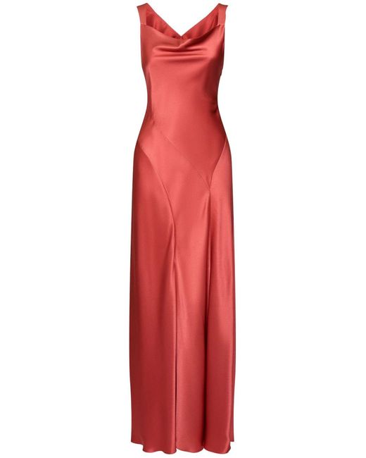 Alberta Ferretti Red Satin Evening Dress With Draped Neckline And Cut-Out Back
