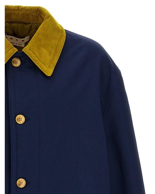 【関税込み】marni Cotton gabardine parka Marni BLUE GABARDINE PARKA WITH FLOCKED DRAFT FLOWER PRINT