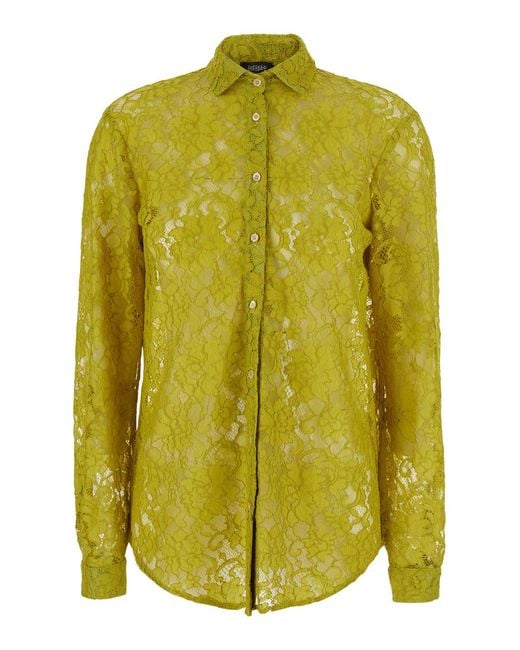 Le Plain Green Shirt Lace Blouses