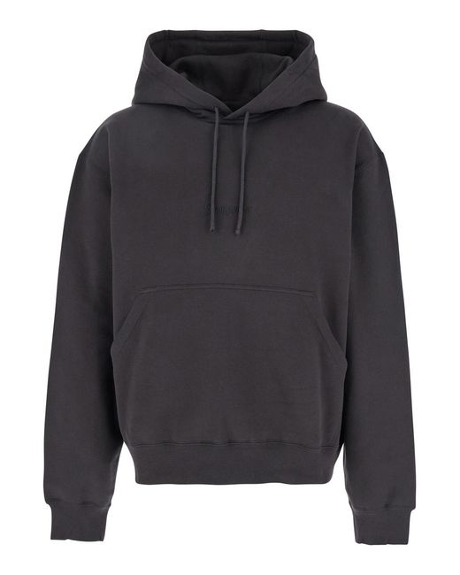 Saint Laurent Gray Dark Hoodie With Logo Embroidered On The Front for men