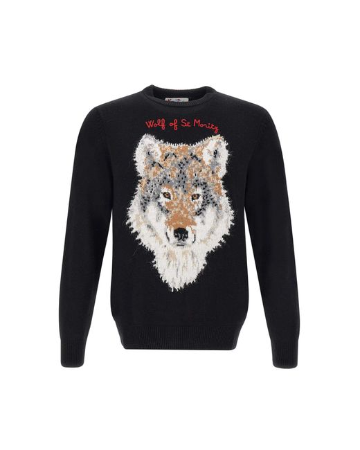 Mc2 Saint Barth Black Wolf Wool, Viscose And Cashmere Sweater for men