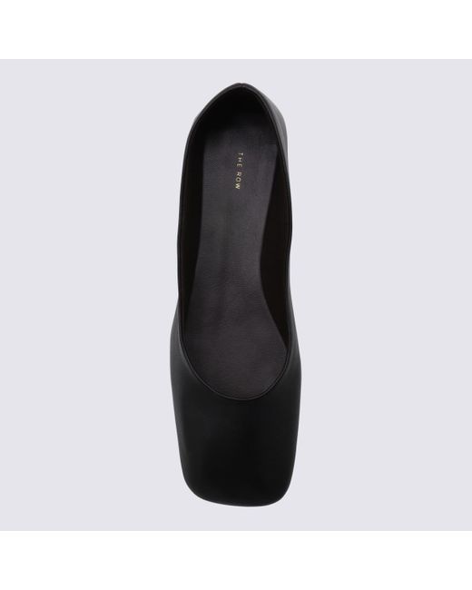 The Row Black Leather Ballerina Shoes