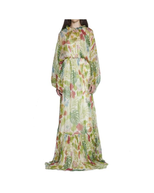 Gucci Green Silk Printed Midi Dress