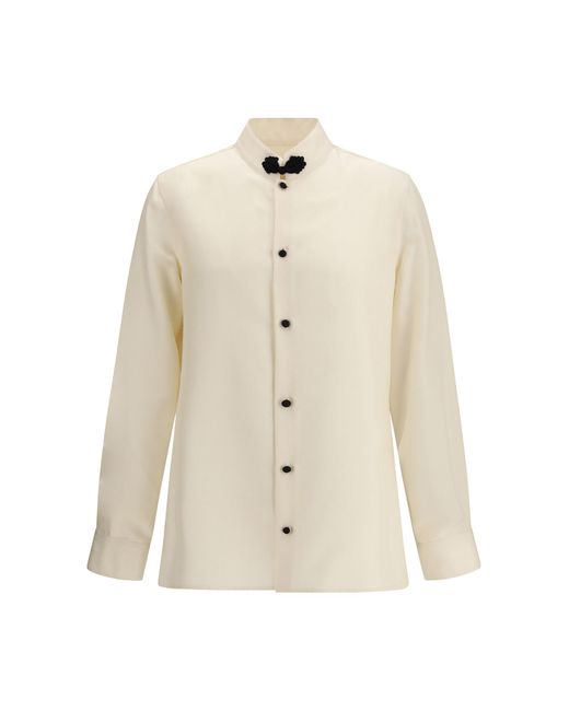Valentino White Silk Shantung Shirt With Frog Closure for men