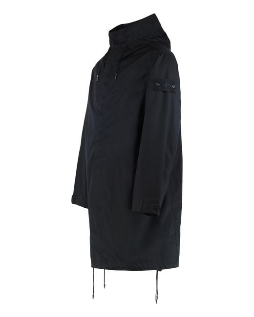 Stone Island Black Wool Twill Parka With Hood Virgin Parkas for men