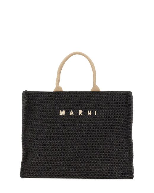 Marni Large Raffia Tote Bag in Black | Lyst UK