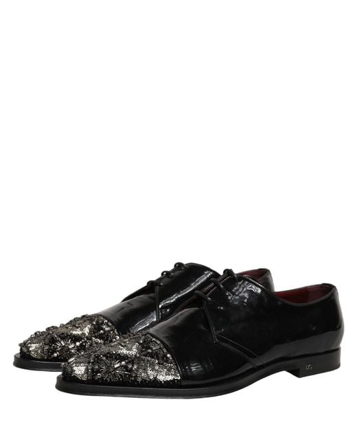 Dolce & Gabbana Black Embellished Derby Dress Formal Shoes Leather for men