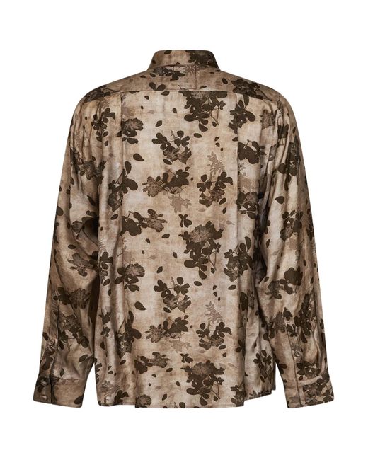 Uma Wang Brown Tan And Floral Moulay Tab Shirt for men
