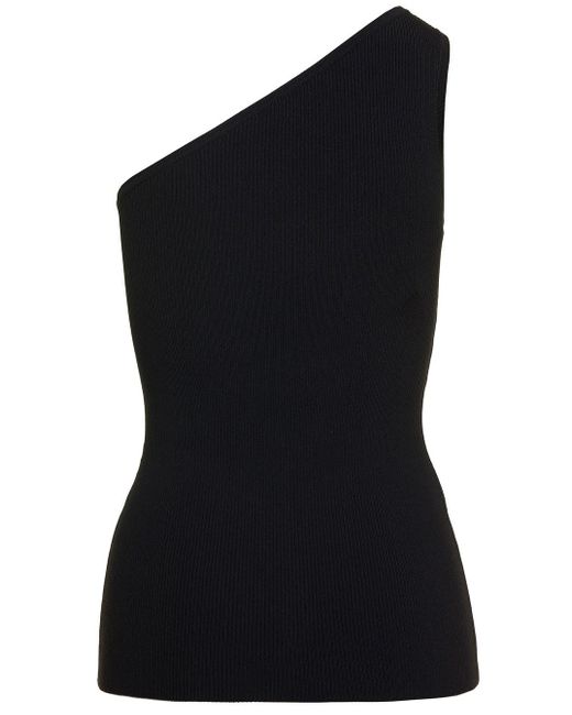 Totême  Black Monochrome One-shoulder Ribbed Top In Viscose Blend Woman