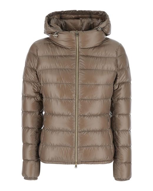 Herno Brown Hooded Short Puffer Jacket Giada Polyamide