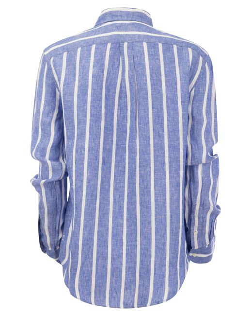 Polo Ralph Lauren Blue Relaxed-Fit Linen Striped Shirt