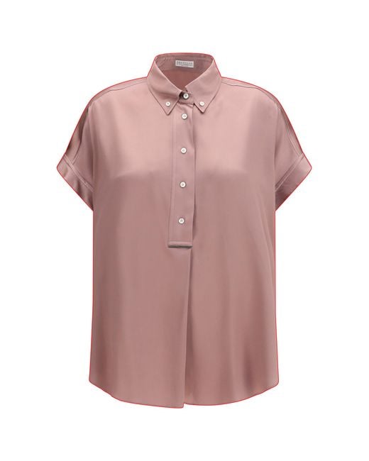 Brunello Cucinelli Pink Silk Shirt Silk; Elastane